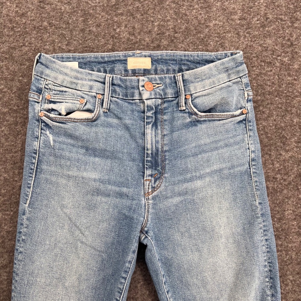 Mother The Looker High Rise Skinny Crop Distressed Frayed Hem Blue Jeans Size 28 - Picture 3 of 14